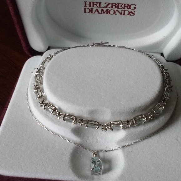 10k Helzberg Diamonds Aquamarine Necklace Bracelet - Picture 7 of 8